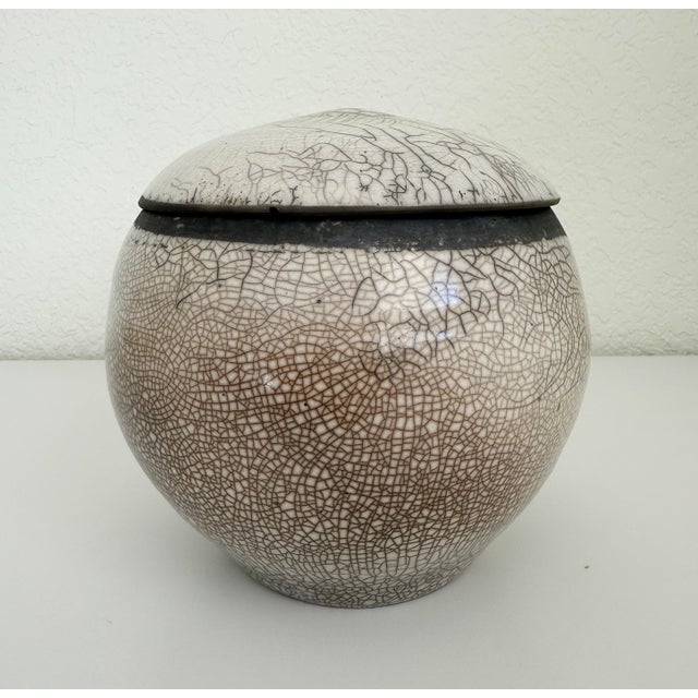 Vintage Raku Crackle Glaze Lidded Canister Box For Sale - Image 4 of 11