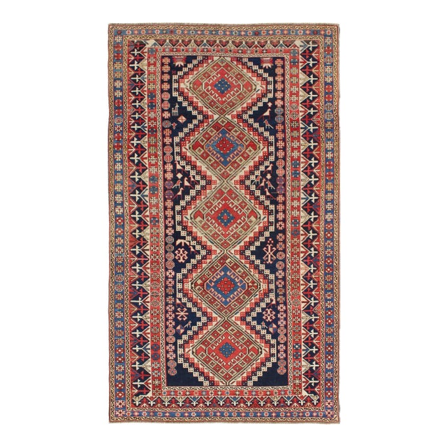 Antique Caucasian Shirvan Rug With Tribal Design and Medallions 3'11 X 7'1 For Sale