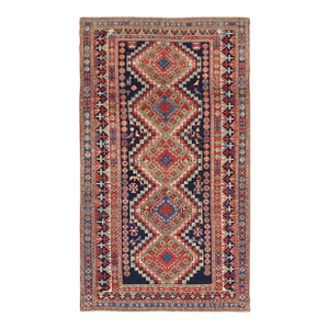 Antique Caucasian Shirvan Rug With Tribal Design and Medallions 3'11 X 7'1