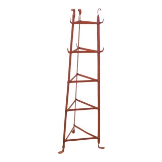 Vintage Country Iron Flame Red Pot Stand For Sale