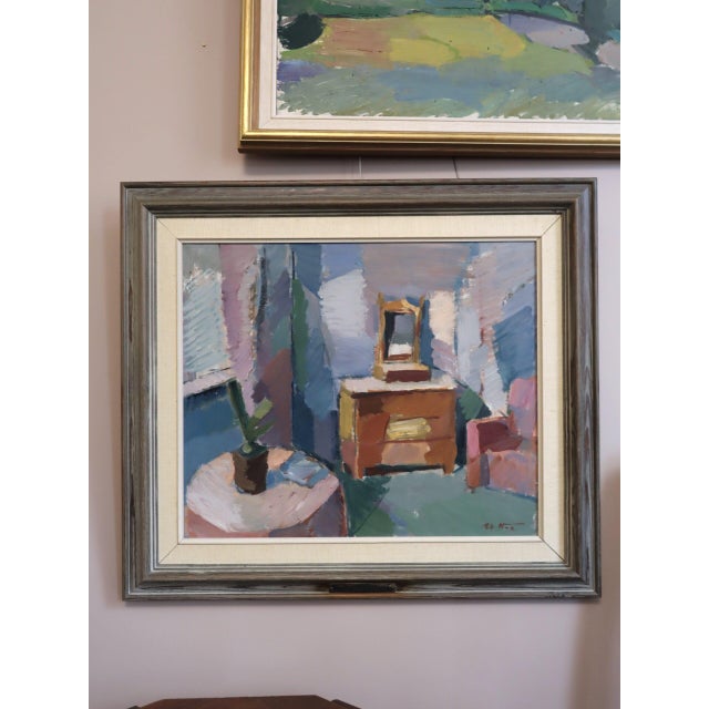 Mid-Century Modern 'The Pastel Room' Original Swedish Expressive Interior Scene Oil Painting, Framed For Sale - Image 4 of 14