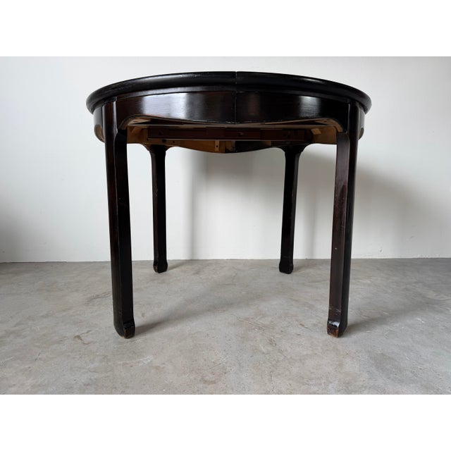 Vintage Asian-Style Black Lacquer Wood Round-to-Oval Extension Dining Table For Sale - Image 14 of 18