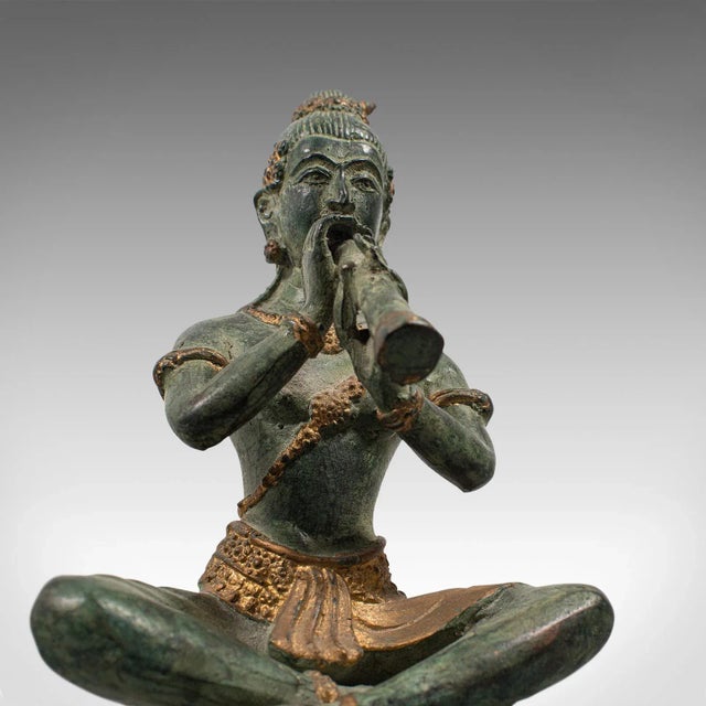 Asian C. 1900 Bronze Oriental Antique Bronze Decorative Musician Figure For Sale - Image 3 of 13