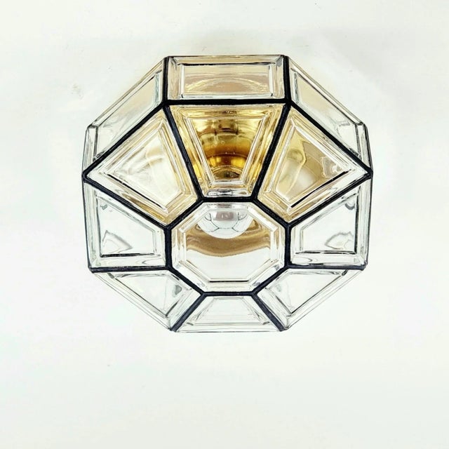Stunning mid-century modern octagonal glass ceiling mount fixture from limburg, germany's leading glasswork, renowned for...