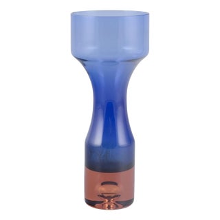 Swedish Art Glass Vase in Blue and Orange by Bo Borgström for Åseda, 1980s For Sale