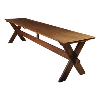 19th Century X Frame Trestle and Cross Strecther Base Table For Sale