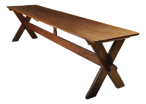 19th Century X Frame Trestle and Cross Strecther Base Table