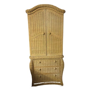 1990s Mahogany Framed Wicker Armoire For Sale