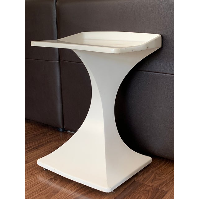 Italian Italian Midcentury Pedestal Side Table in Vintage White With Wheels For Sale - Image 3 of 10