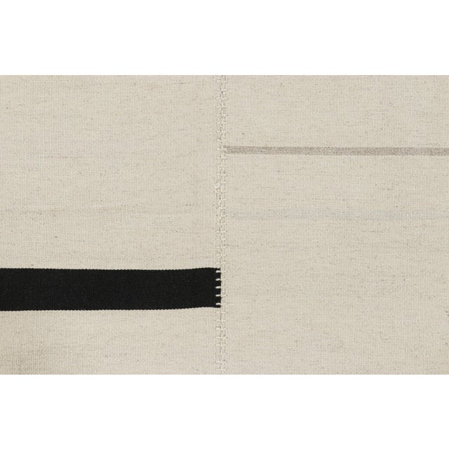 Contemporary Rug & Kilim’s Contemporary Kilim, Cream White With Black Stripes For Sale - Image 3 of 7