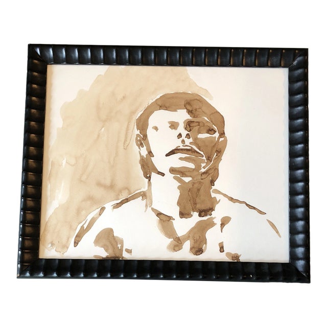 Vintage Original Abstract Male Portrait Watercolor Painting Framed For Sale