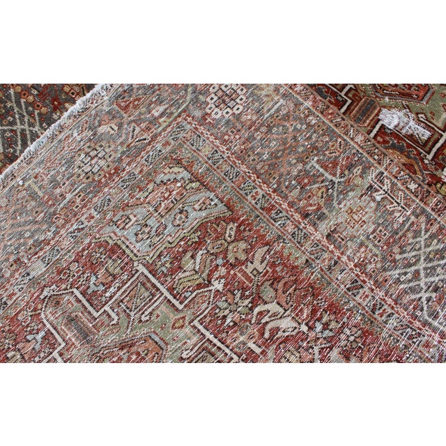 Antique Persian Heriz Rug Featuring Geometric Medallion Design in Rust and Ivory 4'8 X 6'2 For Sale - Image 12 of 13