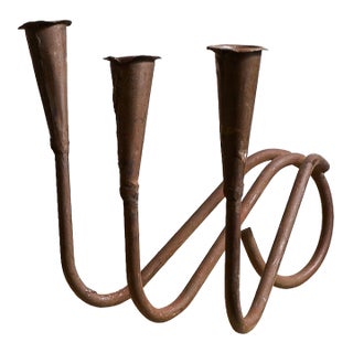 1970s Spanish Revival Tabletop Wrought Iron Candelabra For Sale