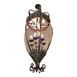 1980s Monumental Spanish Revival Hand-Forged Iron 10-Light Entryway Chandelier For Sale