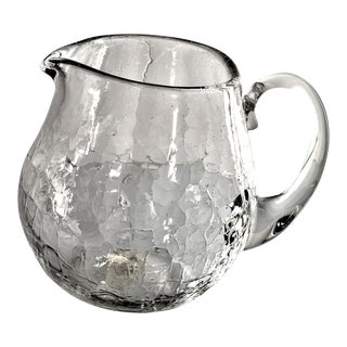 Blenko Crystal Clear Crackle Hand Blown Glass Pitcher 40 Oz For Sale