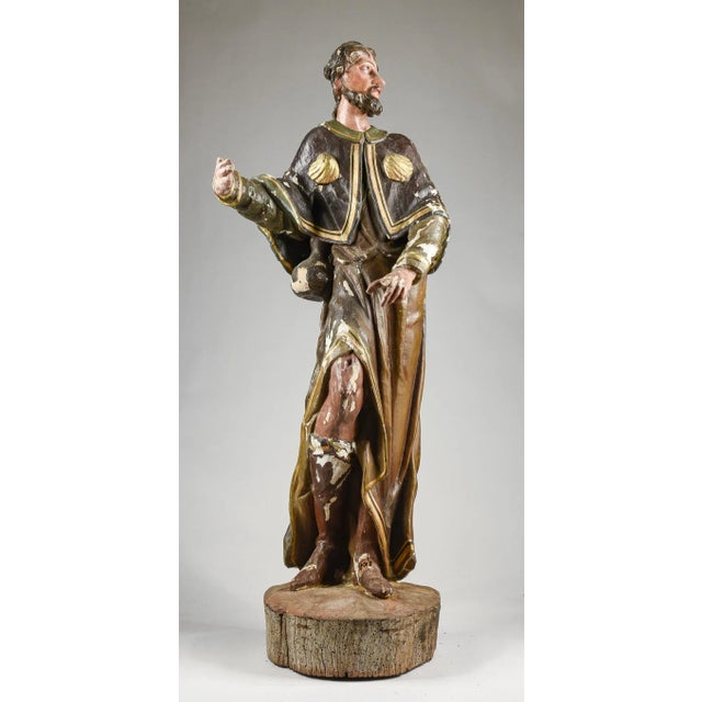 Rustic Wooden Statue of San Giacomo da Compostela, 1800s For Sale - Image 3 of 9