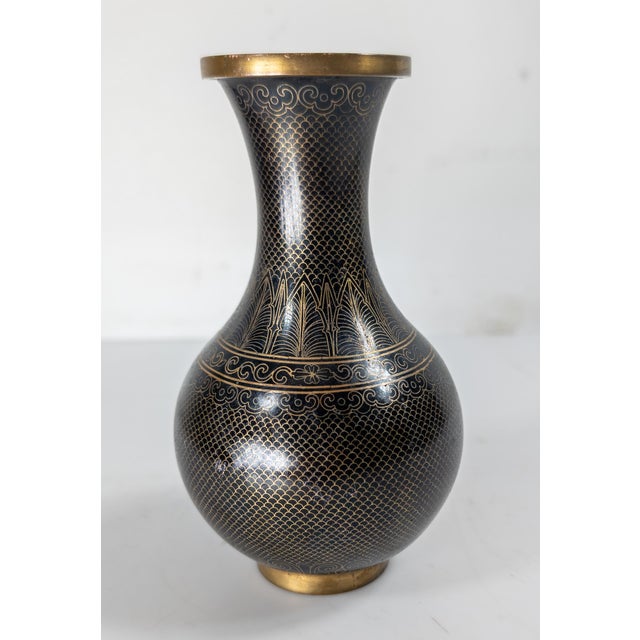 Modern Early 20th Century Chinese Black and Gilt Copper or Bronze Cloisonne Enamel Vase For Sale - Image 3 of 10