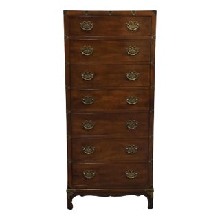 Henredon Furniture Solid Walnut Campaign Style 24" Lingerie Chest 8903-05 For Sale