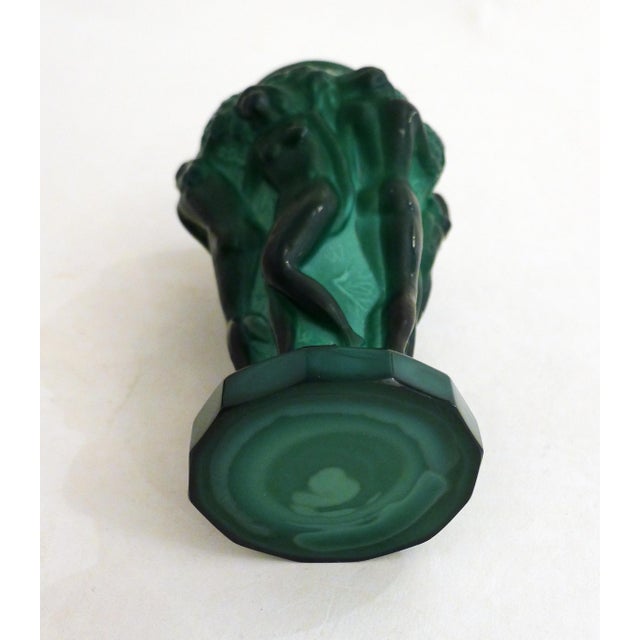 Small Czech Art Deco Vasein Malachite Green Opaline Glass with Bacchantes attributed to Heinrich Hoffmann, 1930s For Sale - Image 9 of 13