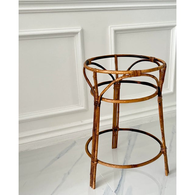 Wood Vintage Victorian Boho Chic Mid Century Burnt Bamboo Plant Holder Stand For Sale - Image 7 of 9