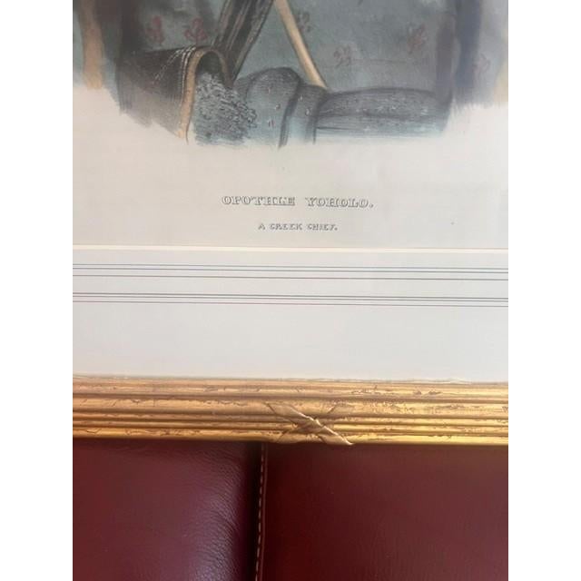 This is a hand-colored lithograph portrait of the Muscogee Creek chief Opothleyahola, a prominent 19th century leader and...