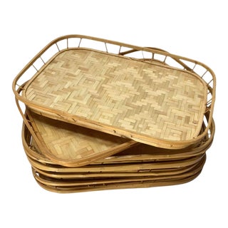 Bamboo Wicker Tiki Serving Trays - Set of 10 For Sale