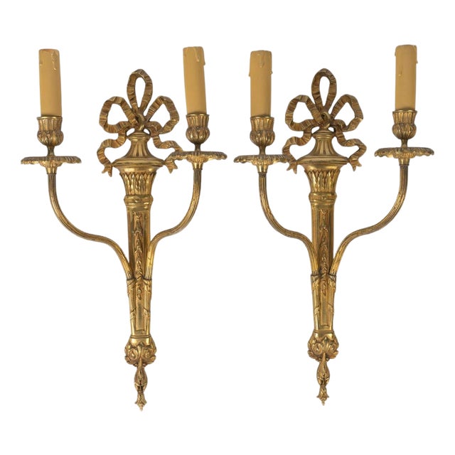 Louis XVI Style Bronze Sconces, Early 20th Century, Set of 2 For Sale
