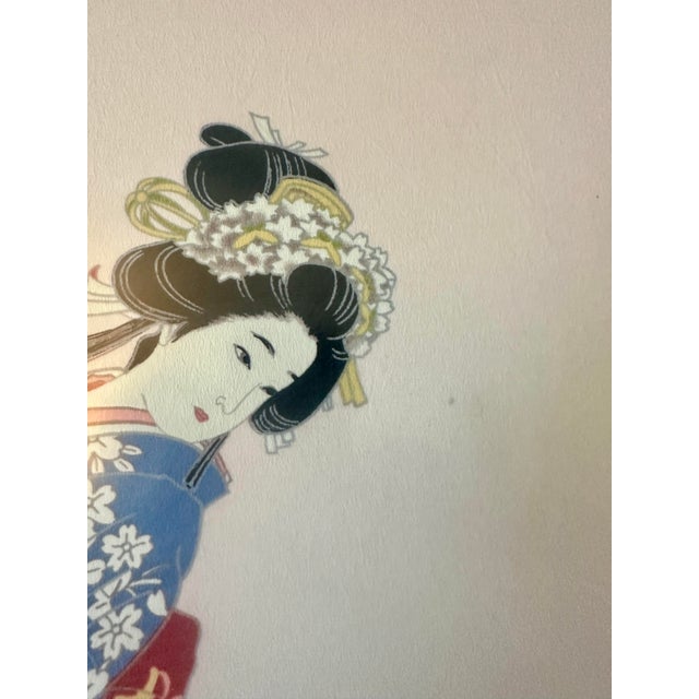 Cornflower Blue 1960s Mid-Century Modern Geisha Wall Art by Hisashi Otsuka - Framed For Sale - Image 8 of 12