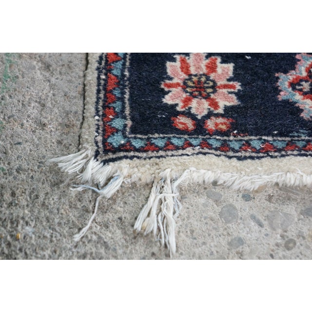 Vintage Hand-Knotted Oriental Floral Wool Area Rug Ivory Cream Midnight 3x5 For Sale - Image 9 of 12
