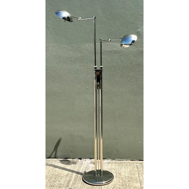 Contemporary Late 20th Century Holtkoetter Leutchen Chrome Dual Head Floor Lamp For Sale - Image 3 of 12