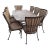 O.W. Lee Monterra Wrought Iron & Stone Top Patio Dining Set, 9 Pieces, Attributed For Sale