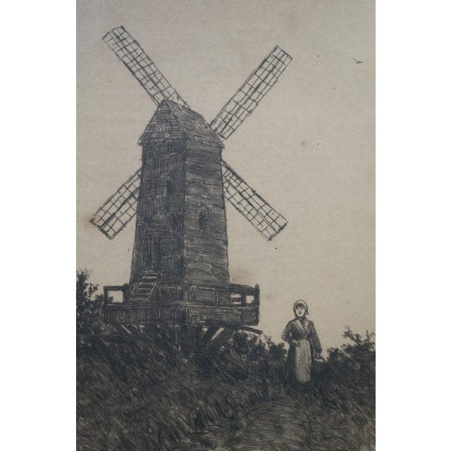 Antique Edward Loyal Field Signed Dutch Windmill Thatched Cottage Etching 32" For Sale - Image 13 of 14