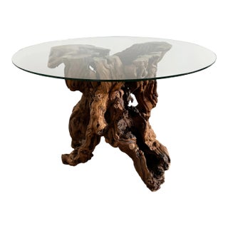 Vintage Burl Root Wood Coffee or Side Table With Glass Top For Sale