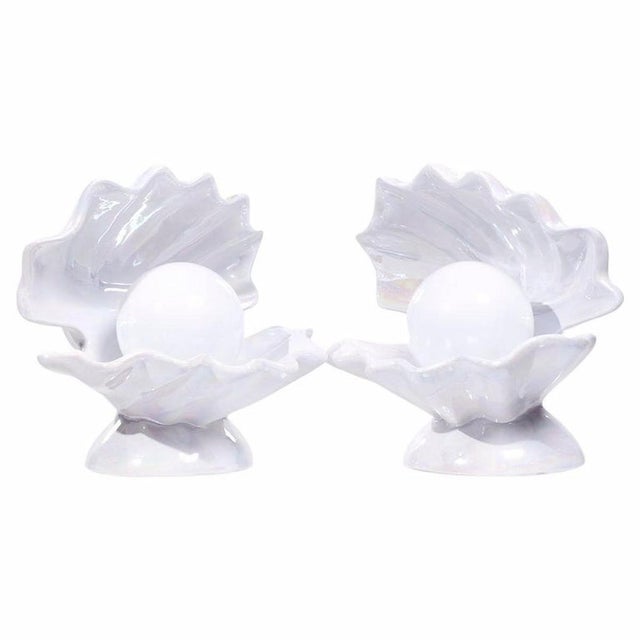 Miller Lamp Company 1980s Mid-Century Modern Oyster Shell Lamp Pair: Clam Shell: Sea Shell Lamp Art Deco For Sale - Image 4 of 9