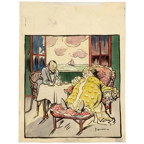 An original 1904 lithograph print, Pierre-Georges Jeanniot, Le Rire No.79 Belle Epoque Illustration.A fabulous Belle...
