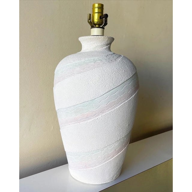 Postmodern Green and Pink Ribbon Plaster 3 Way Table Lamp For Sale In Miami - Image 6 of 6