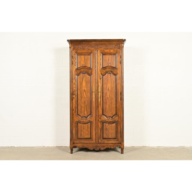 Baker Furniture French Provincial Louis XV Carved Oak Armoire Dresser or Linen Press, Circa 1960s For Sale - Image 16 of 16