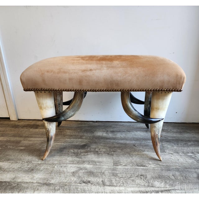 A sister stool with the identical vintage horn base structure but a different fabric top is also available in my shop....