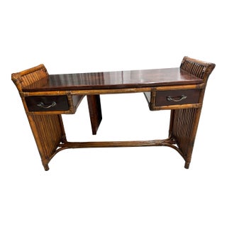 Paul Frankl Attributed Mahogany Bamboo Desk or Entrance Table For Sale
