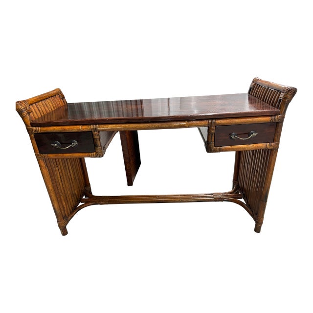 Paul Frankl Attributed Mahogany Bamboo Desk or Entrance Table For Sale