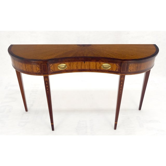 Satinwood Very Fine Inlayed Serpentine Front One Drawer Console Sofa Table MINT!