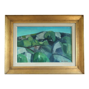 Mid-Century Modern 'Hillside Rhythm' Vintage Original Swedish Abstract Landscape Oil Painting, Framed
