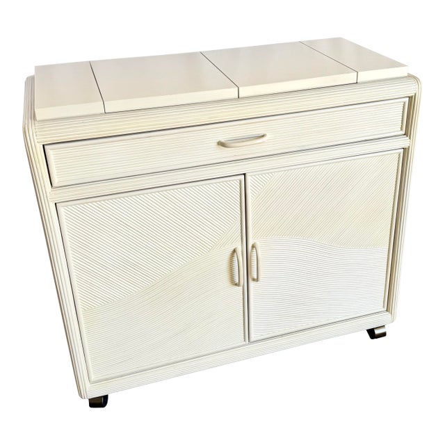 Vintage Boho Chic Wavy Pencil Reed Buffet For Sale