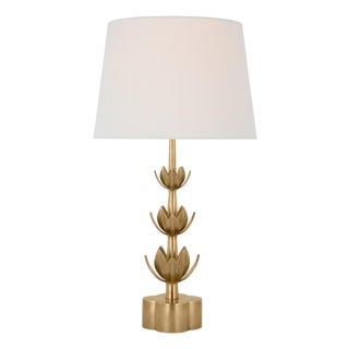 Julie Neill by Visual Comfort Signature Alberto Large Triple Table Lamp in Antique-Burnished Brass with Linen Shade For Sale