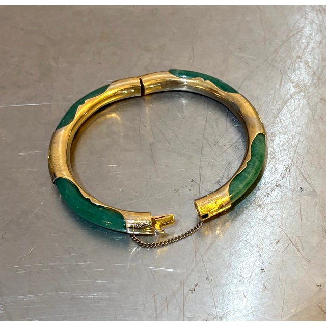 Asian Spinach Jade / Gold Plated Bangle Bracelet For Sale - Image 3 of 4