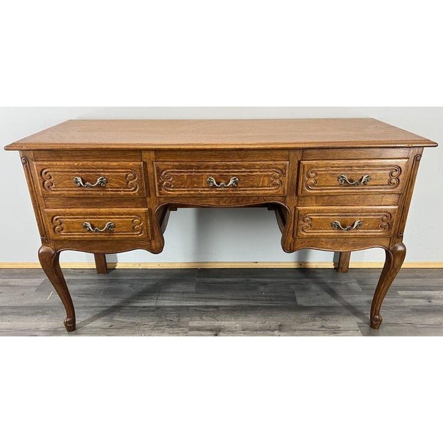 Vintage French Louis XVI Style Carved Oak Desk or Chest For Sale - Image 3 of 14