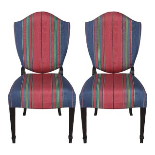 Paid of Comfortable Red Stripe Fabric Backrest Chair For Sale