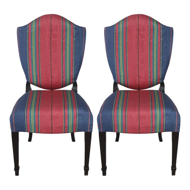 Paid of Comfortable Red Stripe Fabric Backrest Chair For Sale