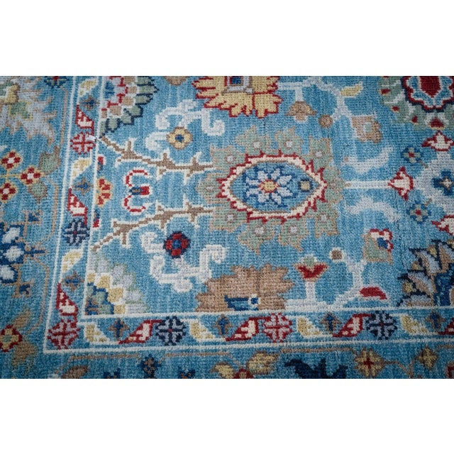 Traditional 8x10 Turquoise Traditional Floral Oushak Hand Knotted Wool Carpet Rug For Sale - Image 3 of 6
