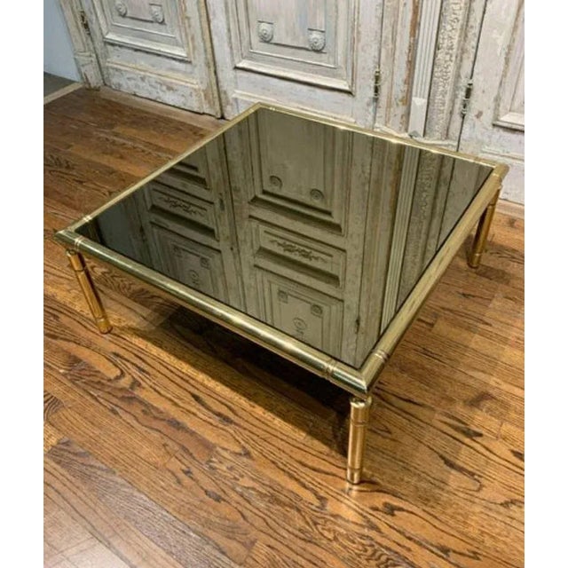 Mid 20th Century Mid-Century French Brass Smoked Mirror Coffee Table For Sale - Image 5 of 8
